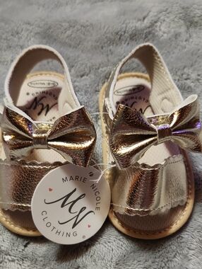 Marie Nicole Metallic Gold Bow Toddler Sandals
